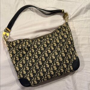 Dior Vintage Y2K Monogram Navy Tan Shoulder Bag